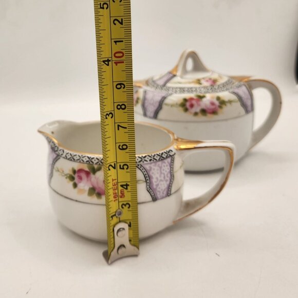 Vintage Hand-Painted Noritake Porcelain Creamer & Sugar Bowl Set Art Deco Style - Picture 12 of 14